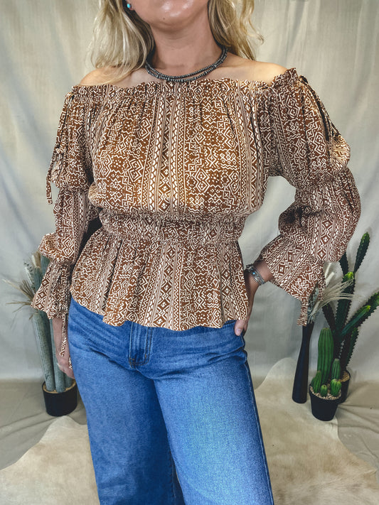 Tribal Breeze Smocked Top in Marigold