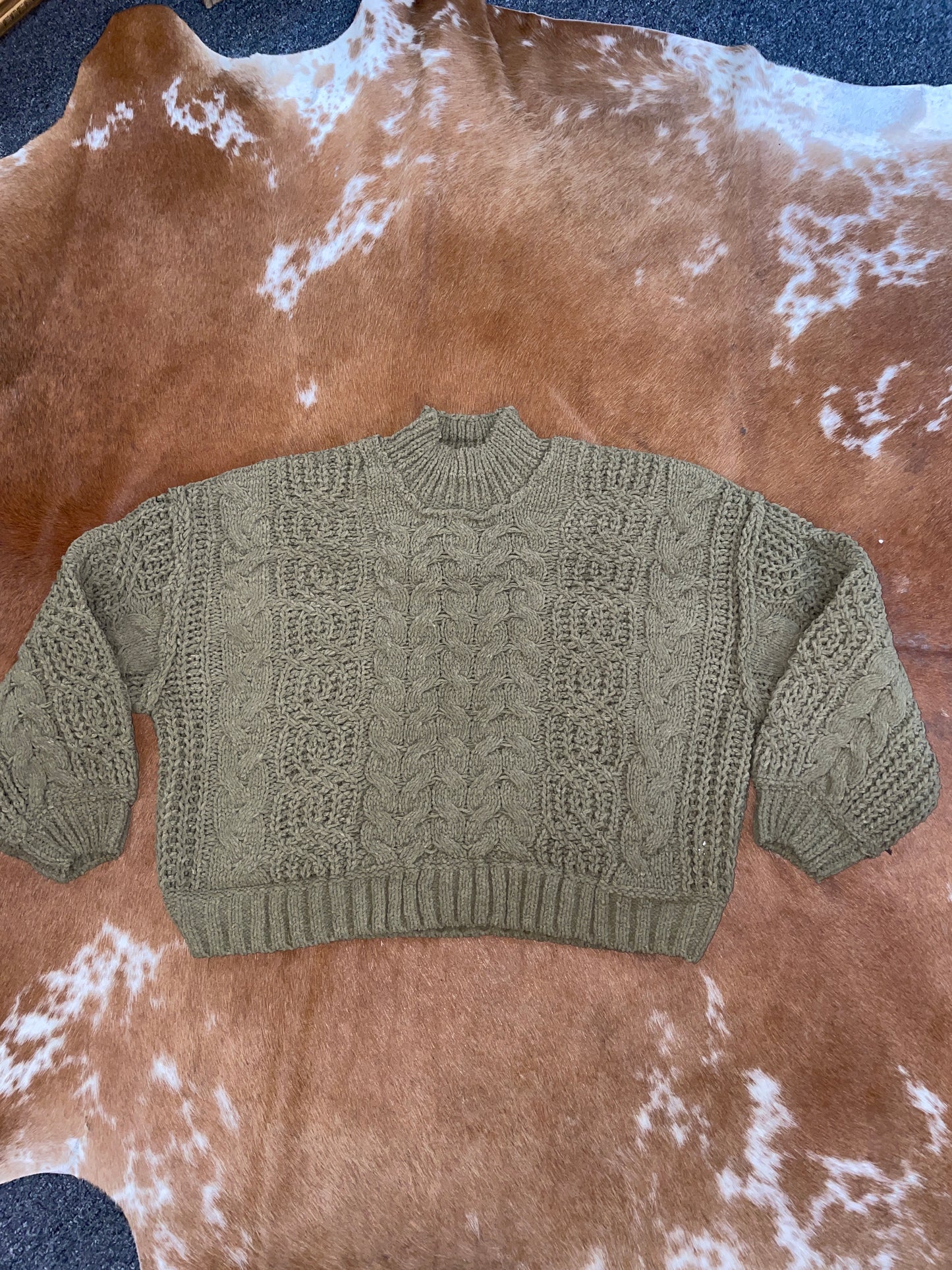 Cropped Chunky Knit Sweater // Green