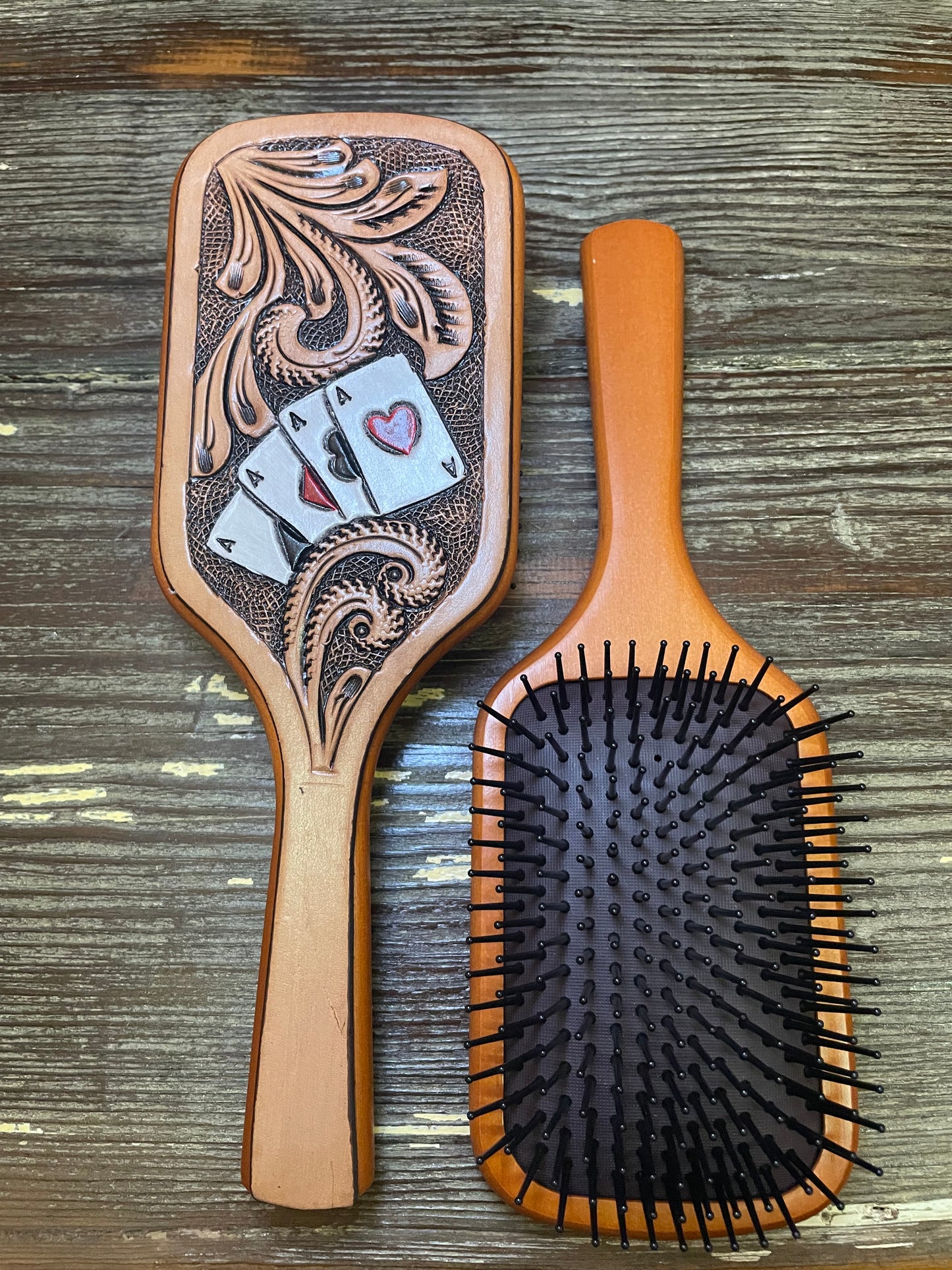 Tooled Leather Hair Brush