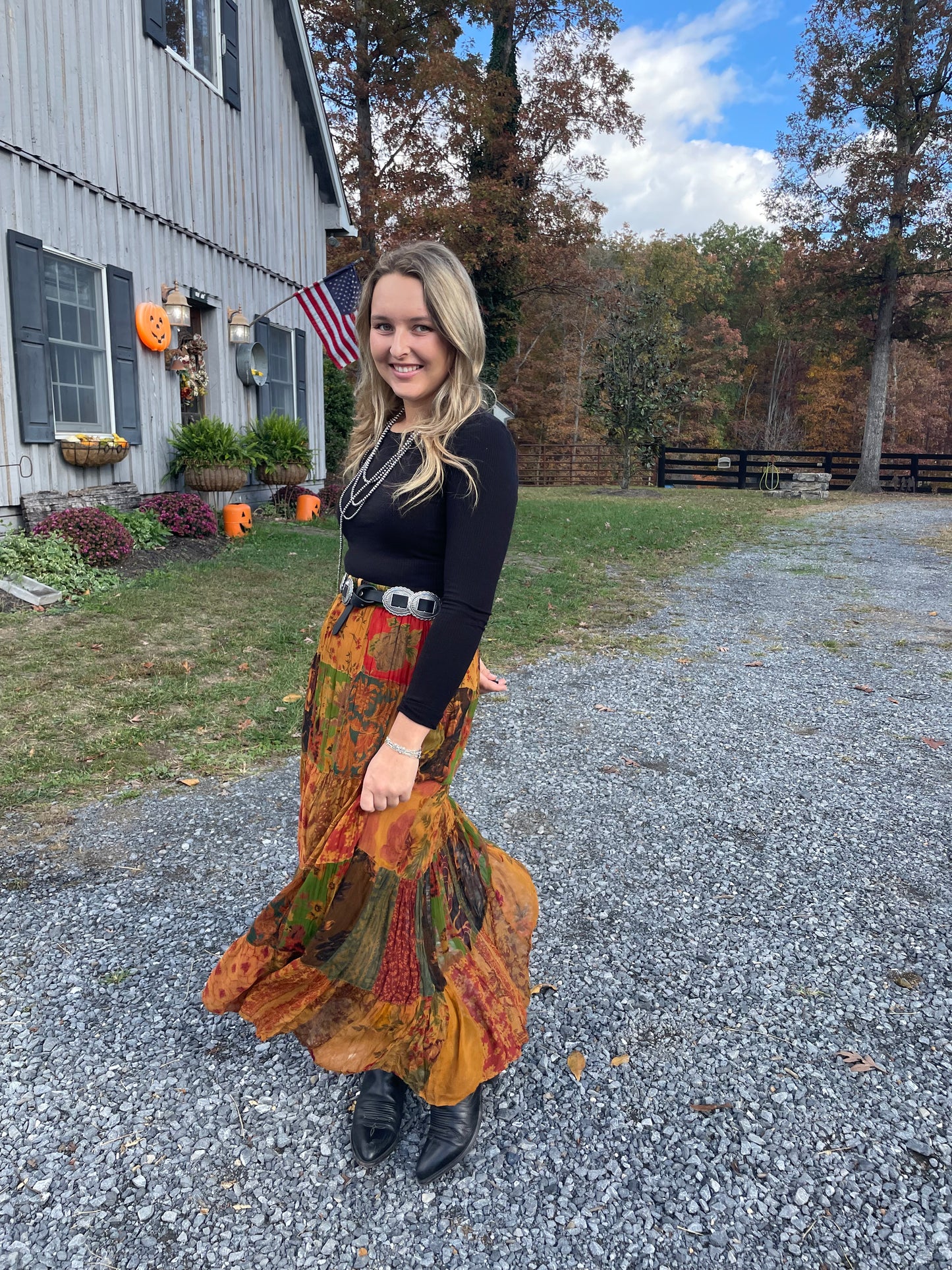 Rustic Patchwork Maxi Skirt