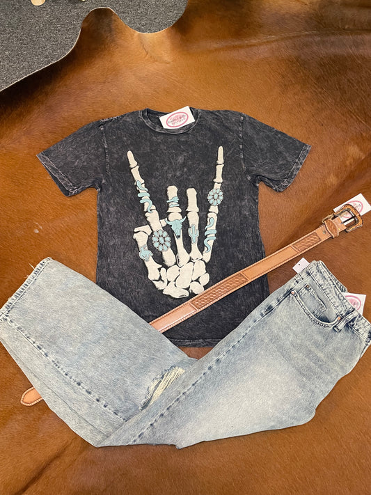 Turquoise Skeleton Hand Graphic Tee