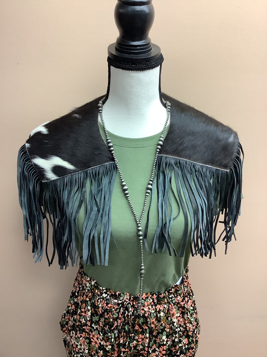 Genuine Cowhide Fringe Statement Cape // Black