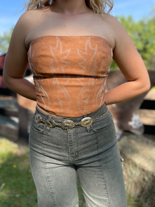 Arizona Boot Stitch Corset Top in Tan
