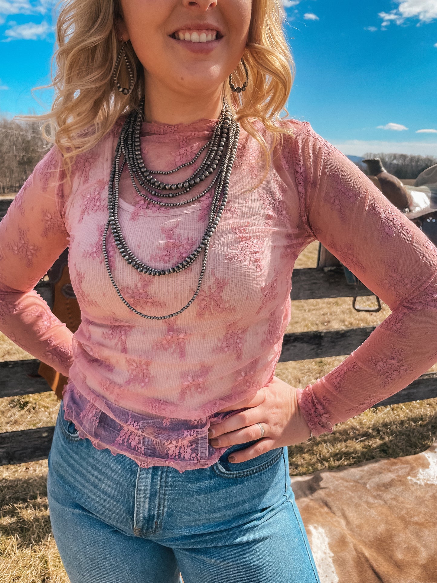 Cowgirl Core Lace Top in Dusty Rose