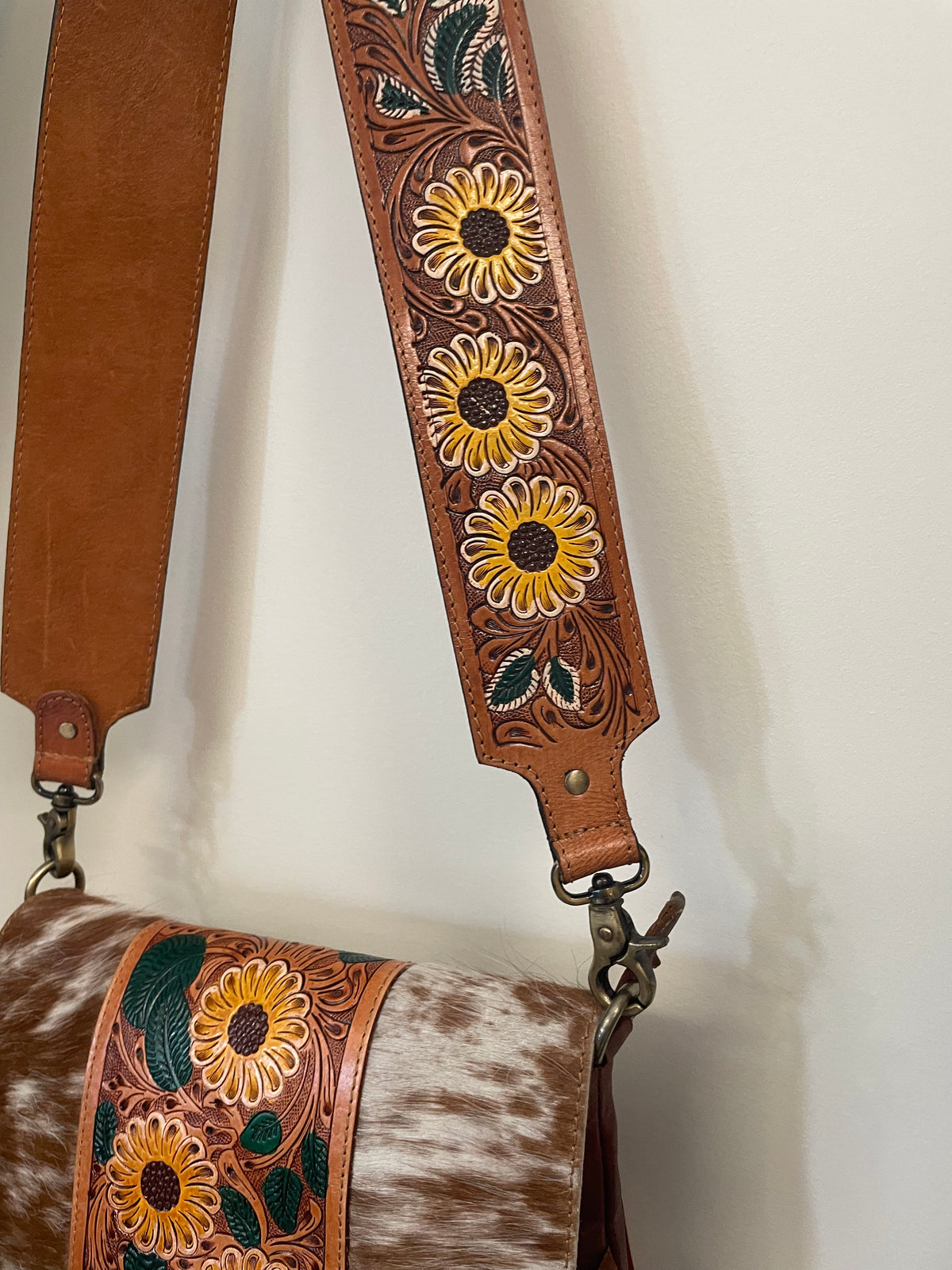 The Full Bloom Fringe Crossbody Bag // Cowhide + Tooled Leather