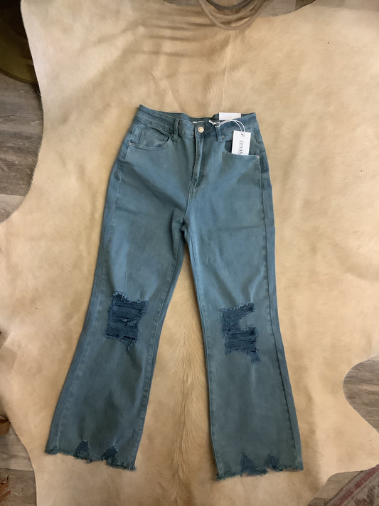 Annie Distressed Straight Leg Jeans // Turquoise