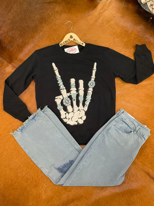 Turquoise Skeleton Hand Crewneck Sweatshirt