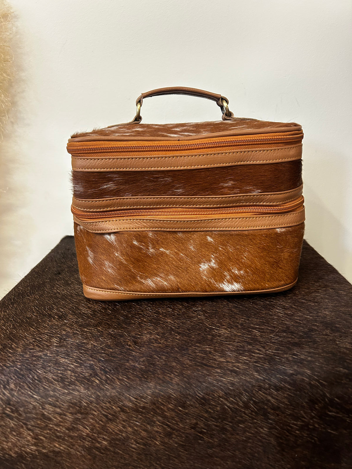 Double Decker Cowhide Makeup Bag