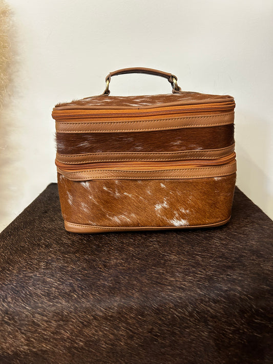 Double Decker Cowhide Makeup Bag