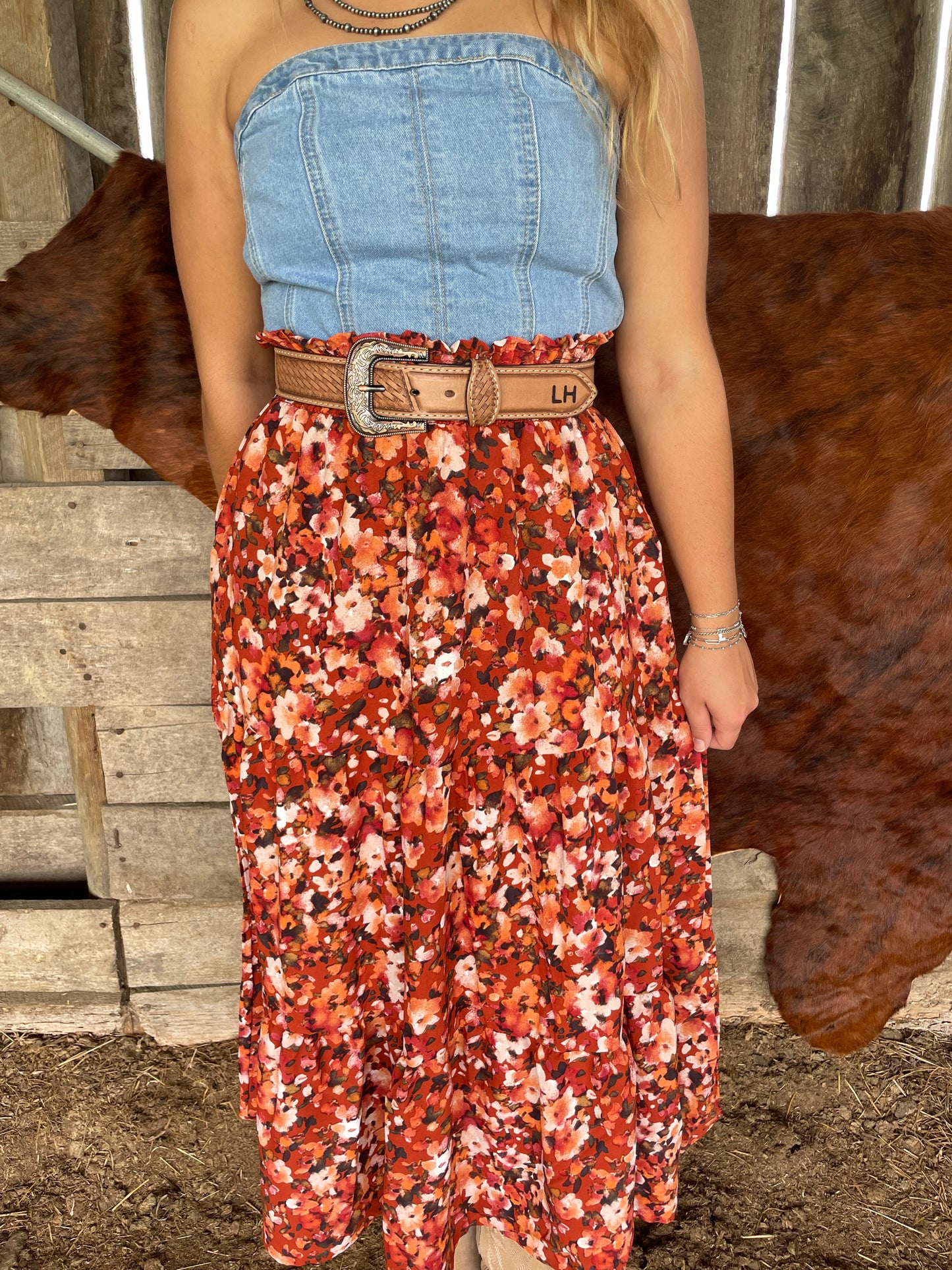 Autumn Blooms Smocked Waist Skirt