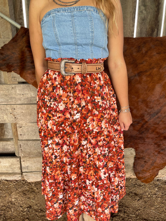 Autumn Blooms Smocked Waist Skirt