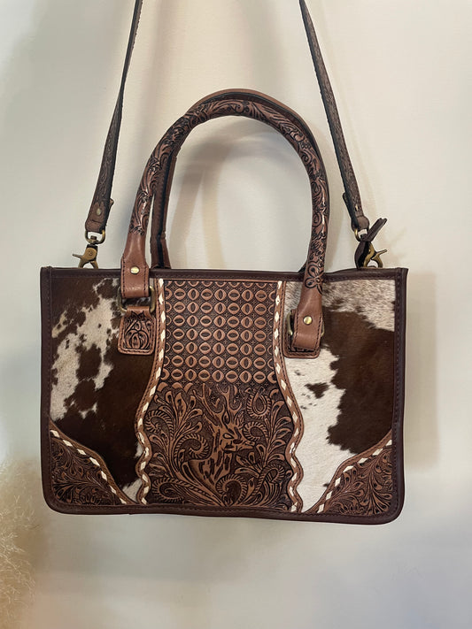 The Pecos Tote Bag // Brown Tooled Leather