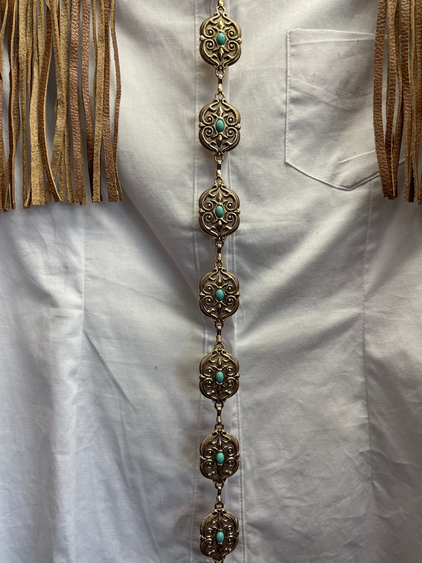 Southwest Scroll Concho Belt // Gold + Turquoise