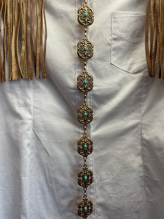 Southwest Scroll Concho Belt // Gold + Turquoise