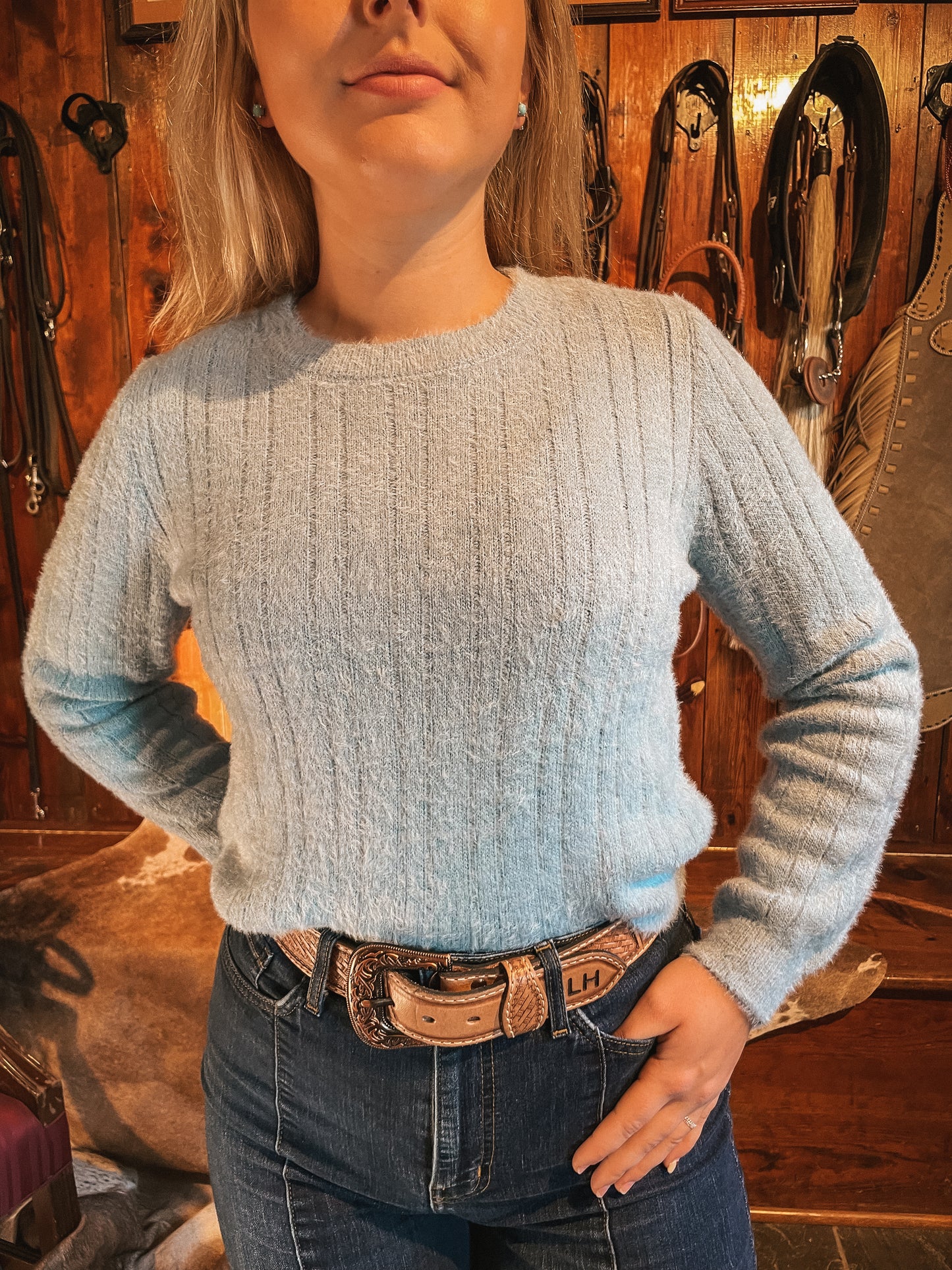 Savanna Basic Crewneck Sweater in Powder Blue