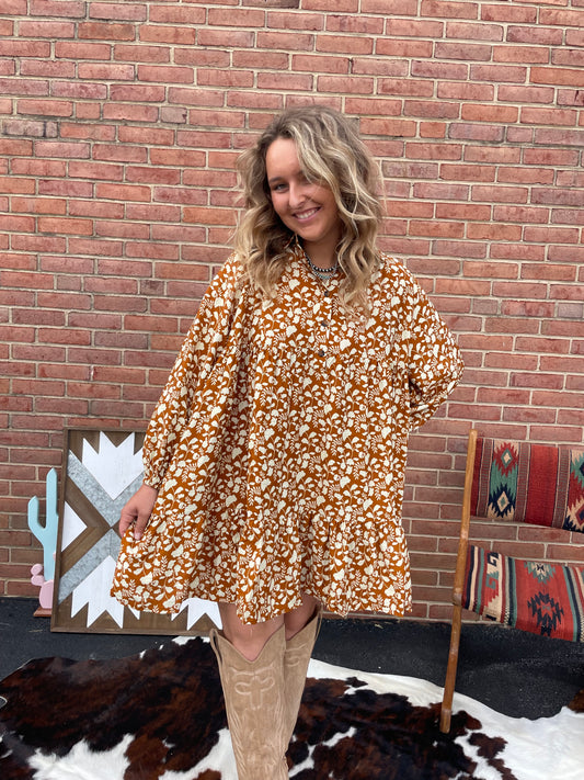 Rust Boho Floral Dress