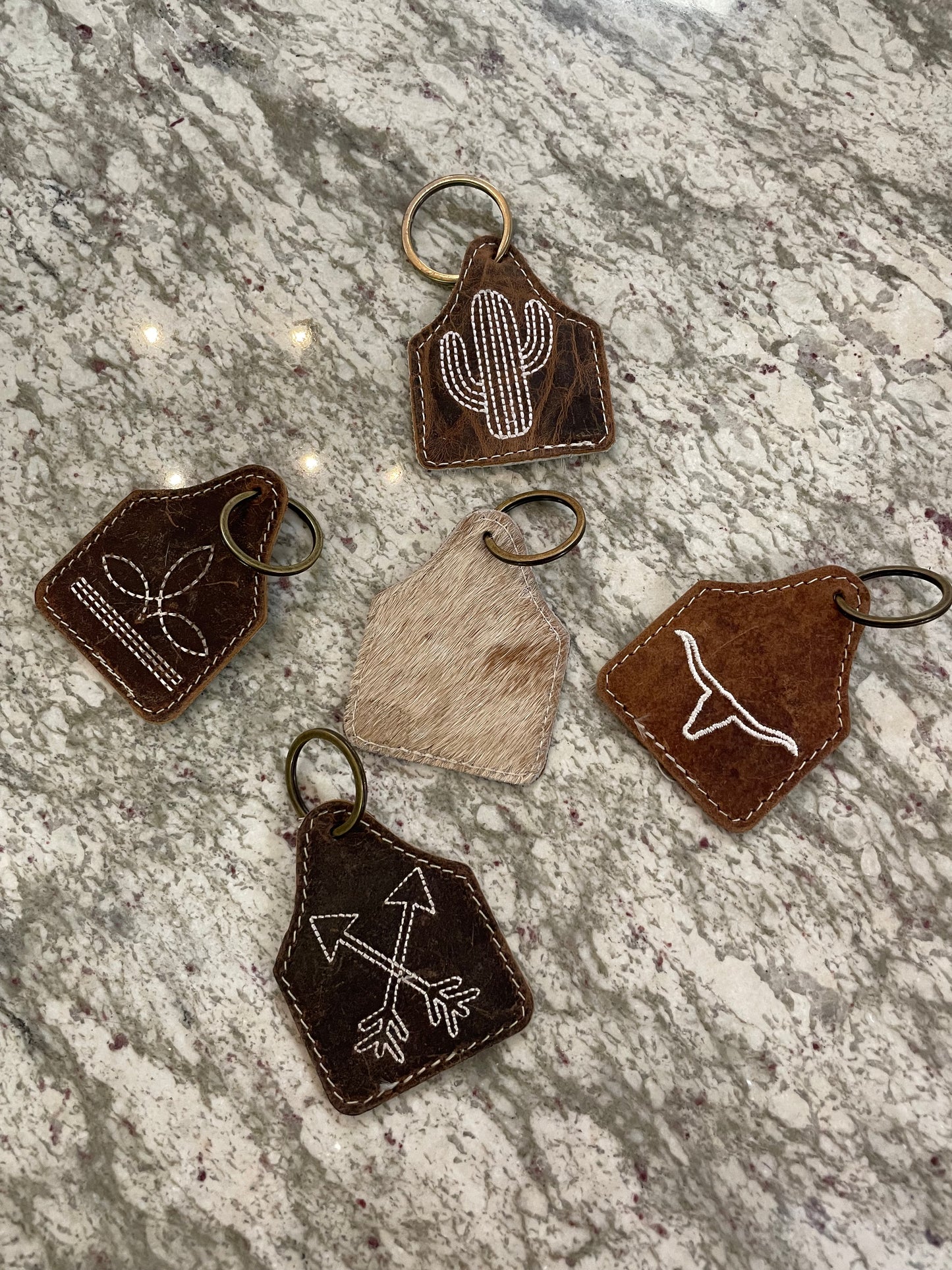 Embroidered Western Keychain // Cowhide + Leather