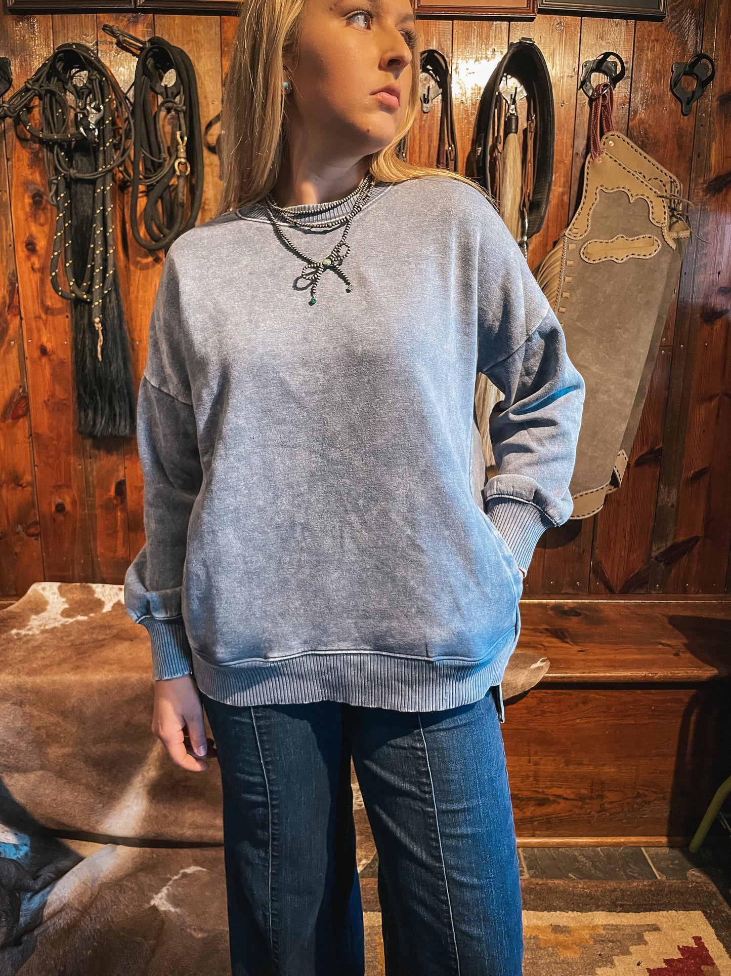 Hadley Basic Crewneck Sweatshirt in Ice Blue