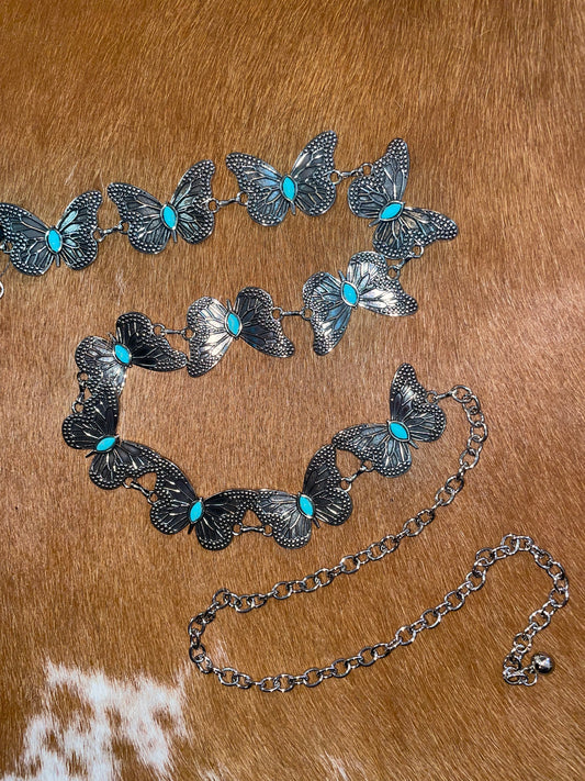 Butterfly Concho Belt // Silver + Turquoise
