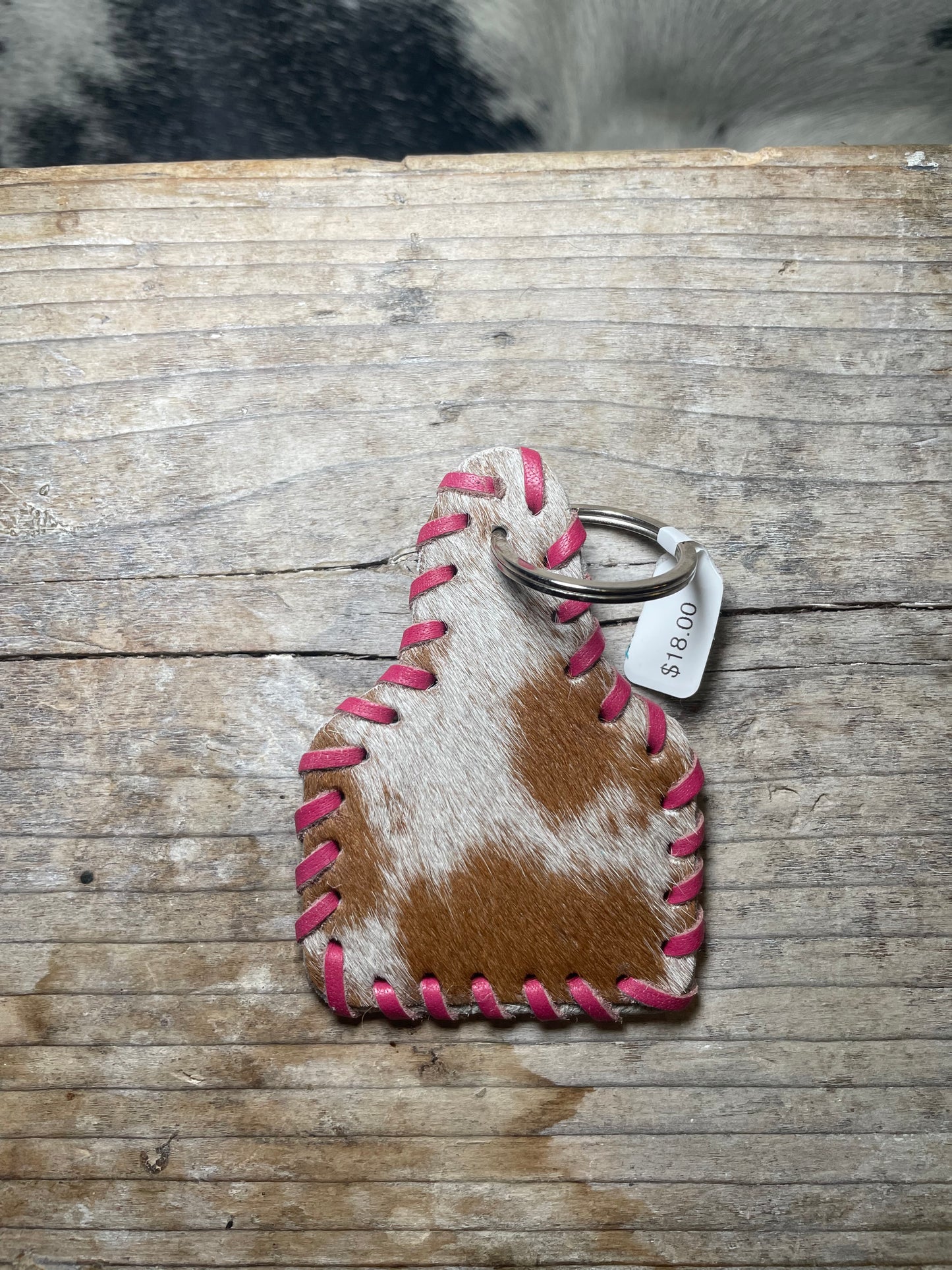 Whipstitch Cowhide Ear Tag Keychain