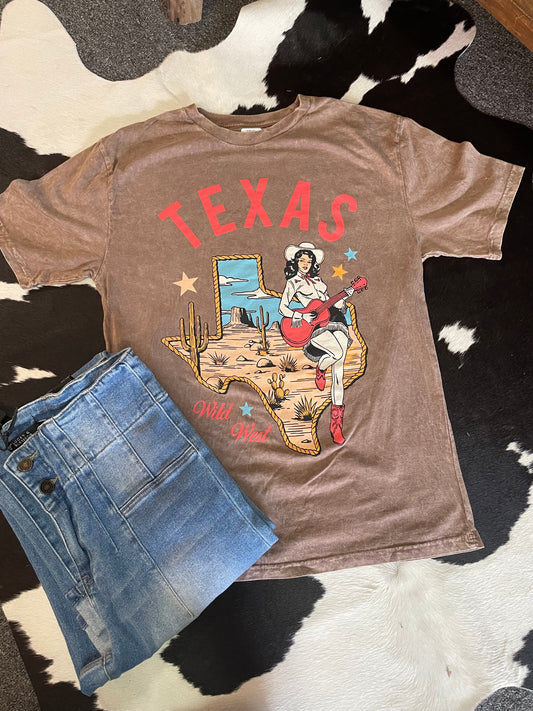 Retro Texas Mineral Wash Graphic Tee // Brown