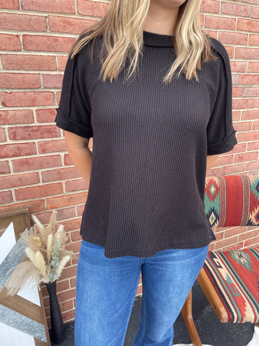 Raw Edge Ribbed Tee // Black