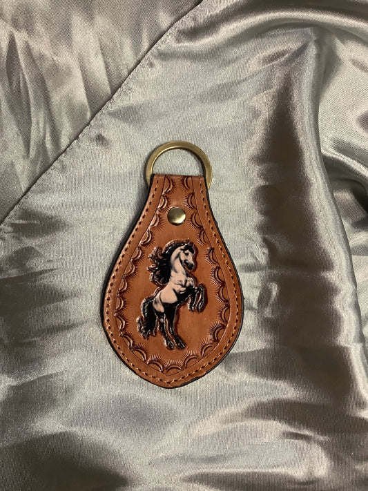 Rearing Horse Cowhide Petal Keychain