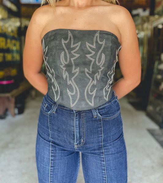 Arizona Boot Stitch Corset Top in Charcoal