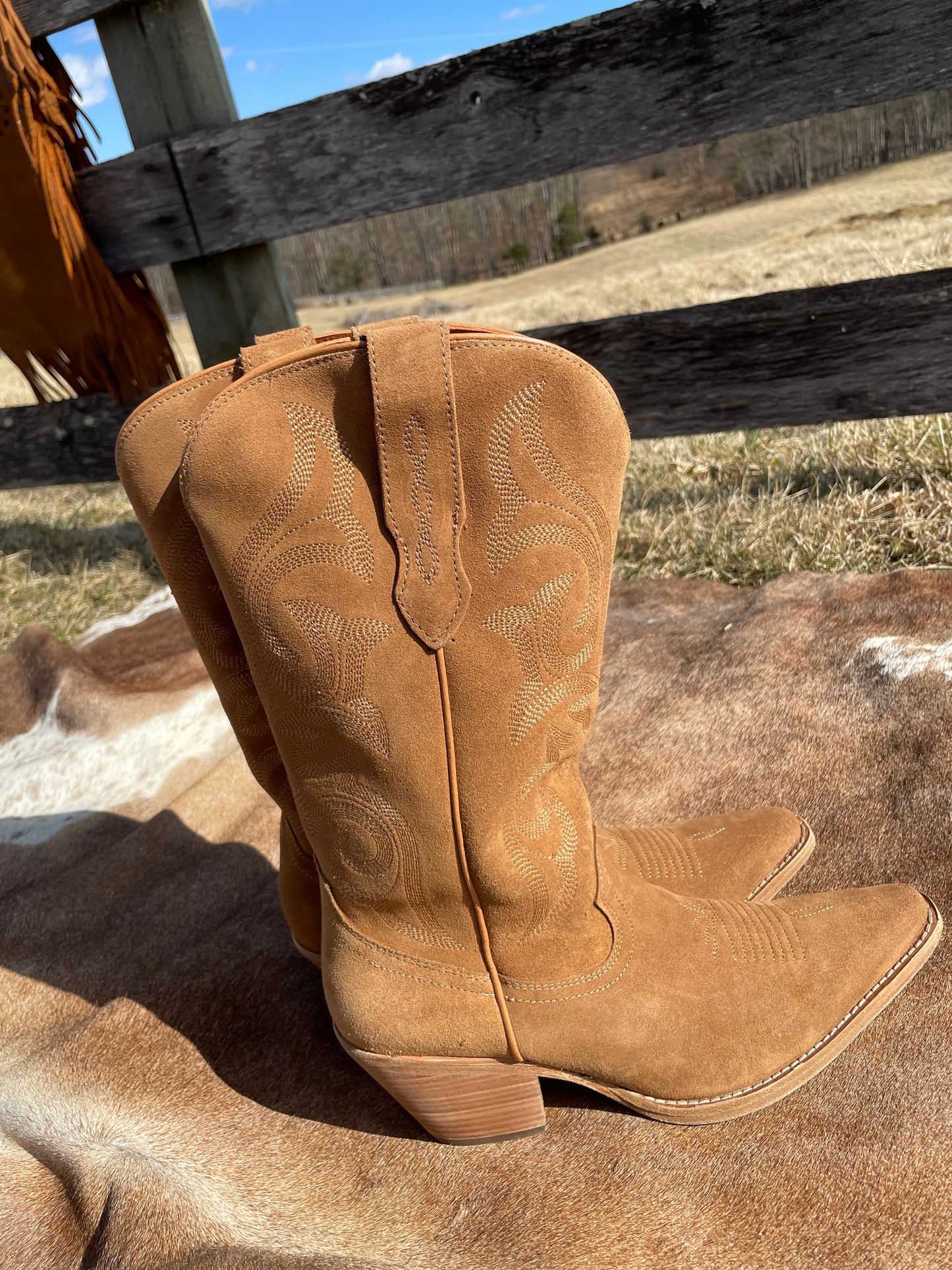 Tessa Cowboy Boot in Camel Roughout