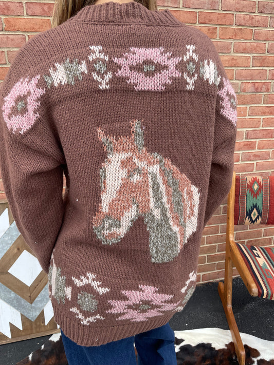 Chunky Knit Aztec Cardigan // Horse Head