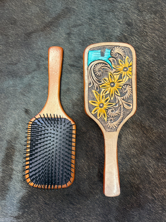 Leather Paddle Brush // Flowers