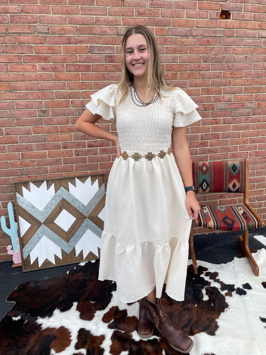 Ellie Smocked Maxi Dress // Off White