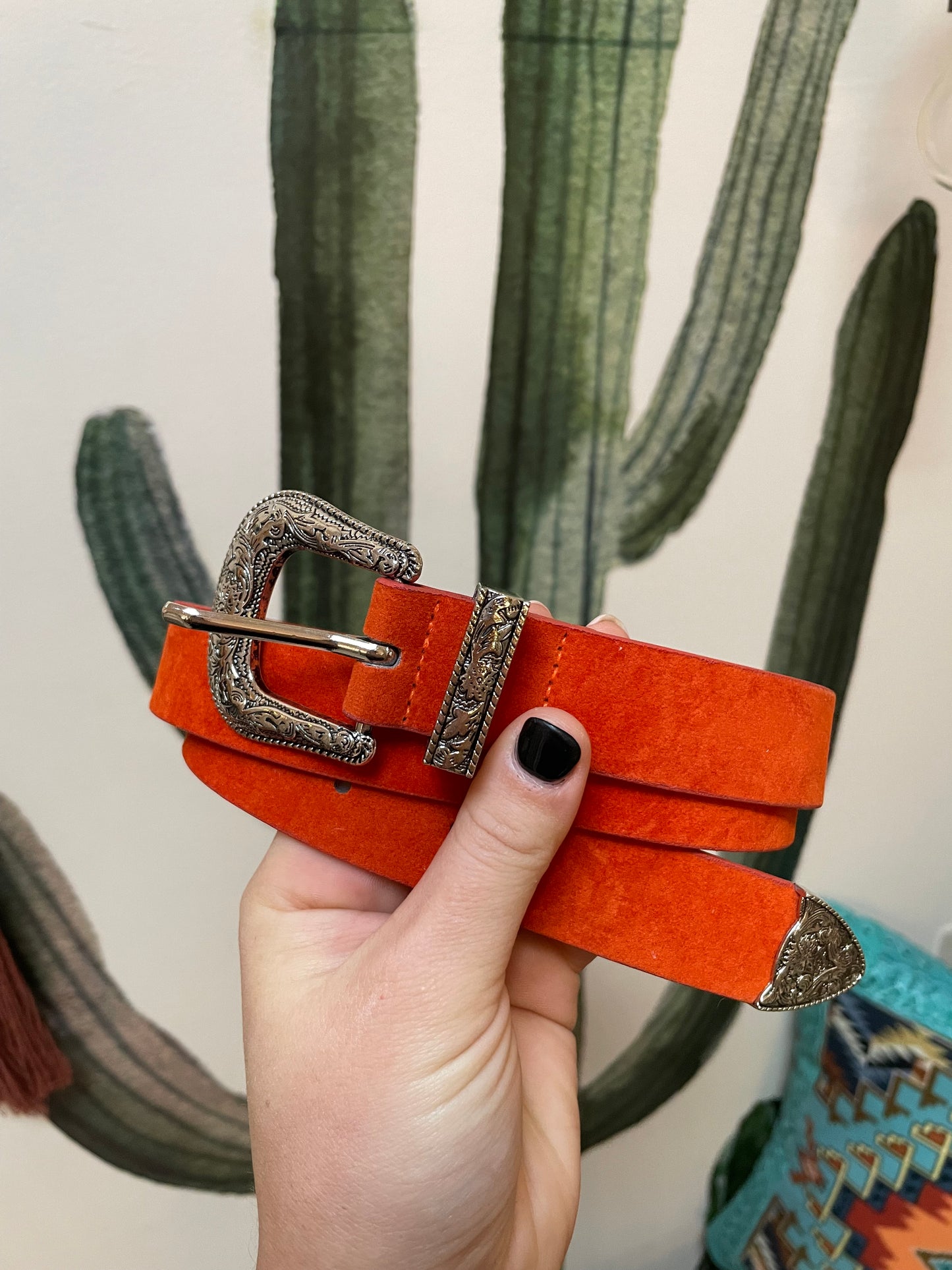 Faux Suede Skinny Western Belt