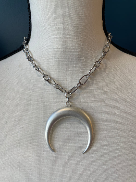 Chain Link Half Moon Pendant Necklace