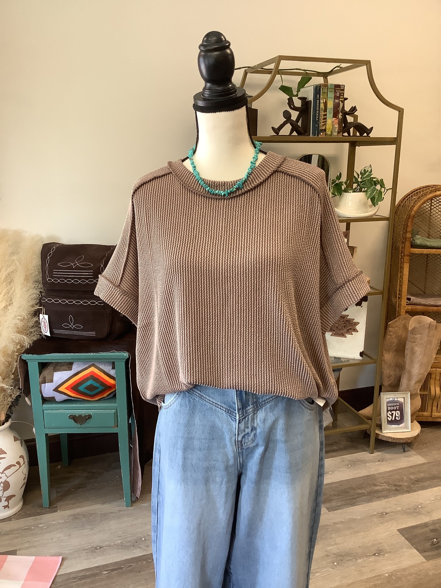 Raw Edge Ribbed Tee // Mocha