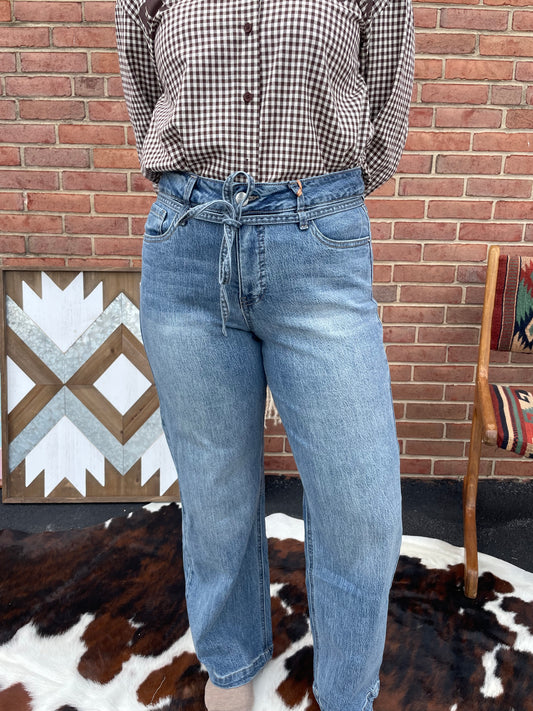 Lane Wide Leg Jeans with Tie // Medium Wash