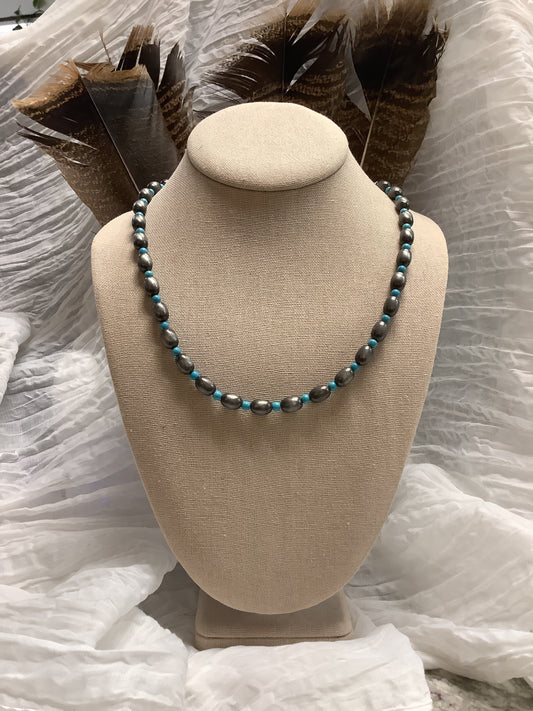 Oval Turquoise & Navajo Pearl Necklace