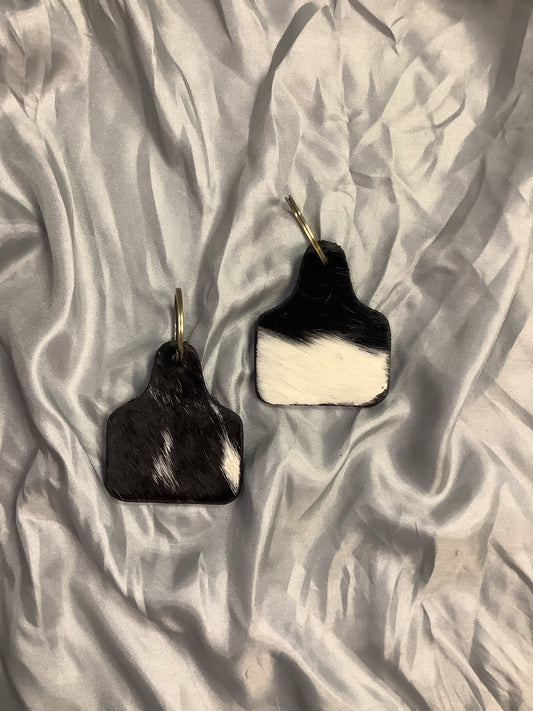 Cowhide Ear Tag Keychain // Black
