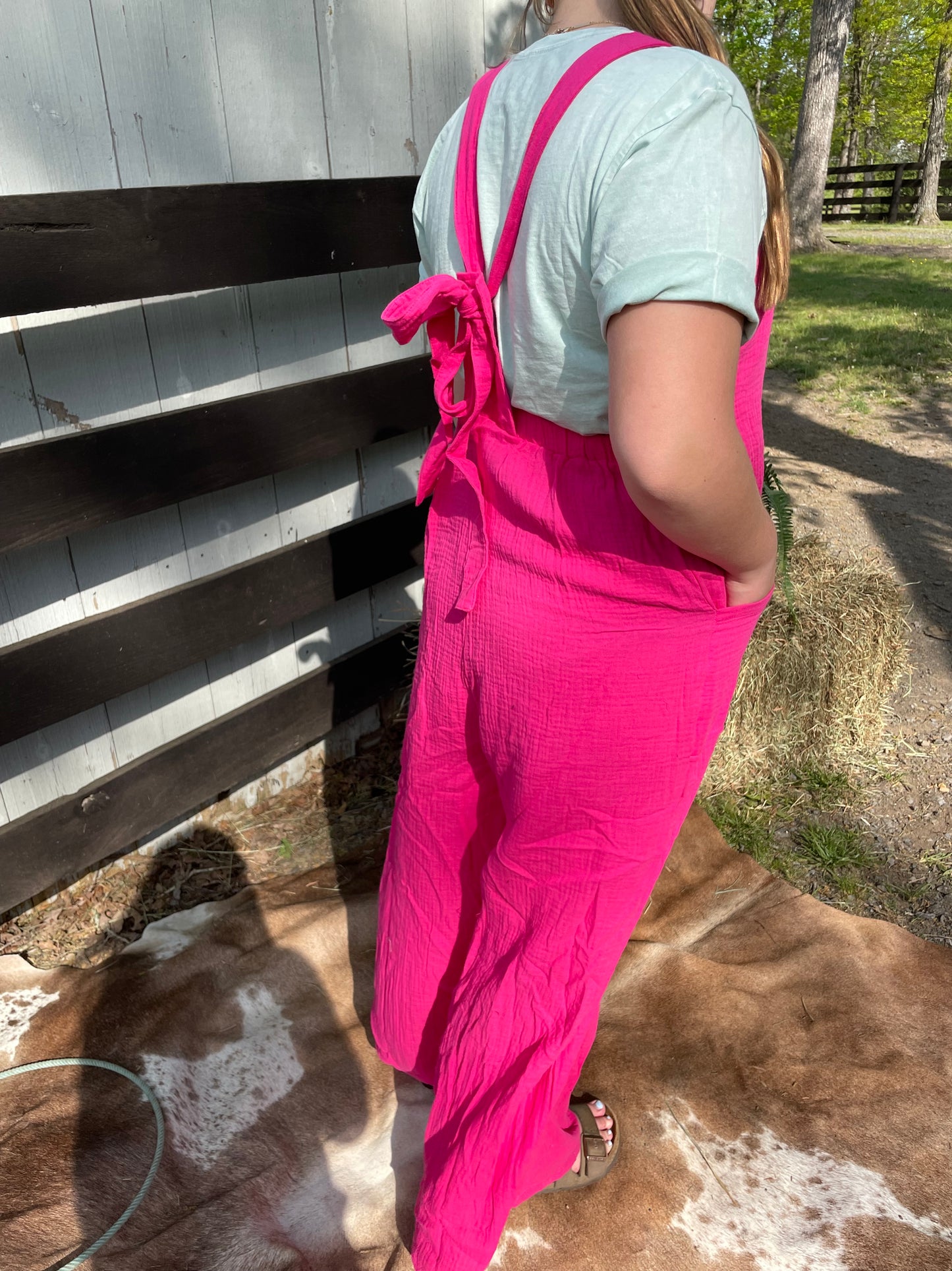 Bailey Gauze Jumpsuit in Hot Pink