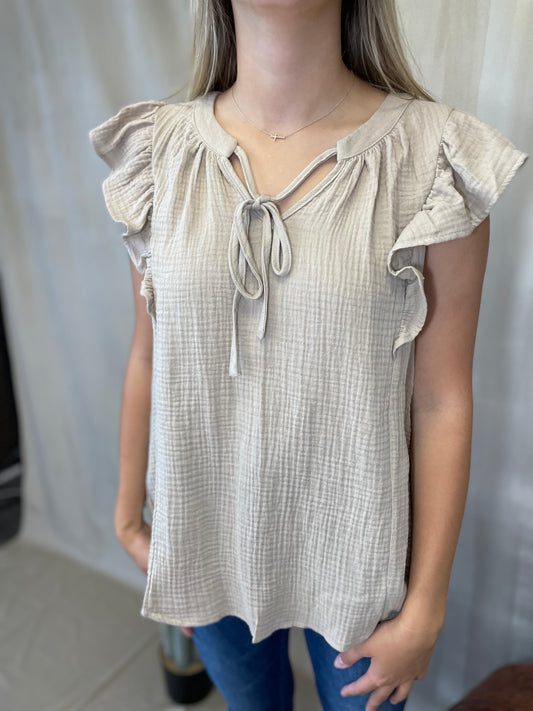 Gauze Sleeveless Top in Taupe