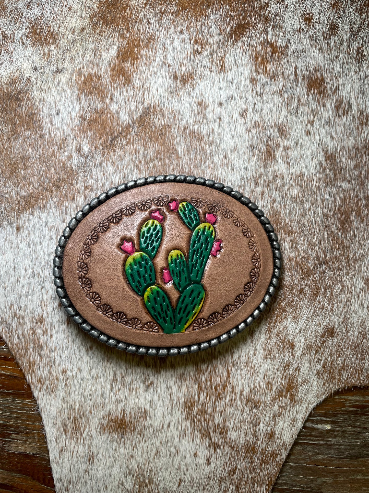 Tooled Leather Belt Buckle