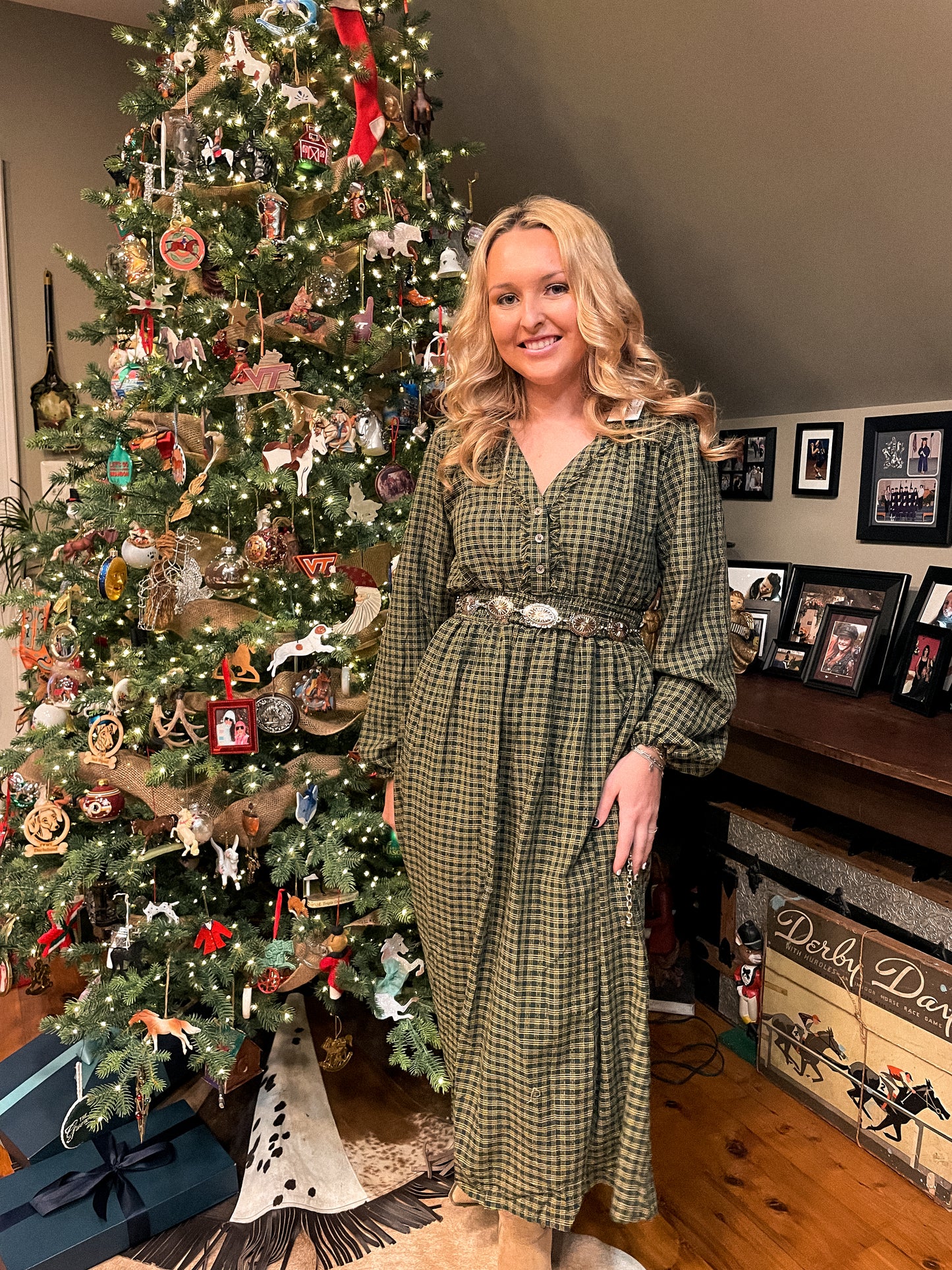 Holiday Plaid Smocked Midi Dress