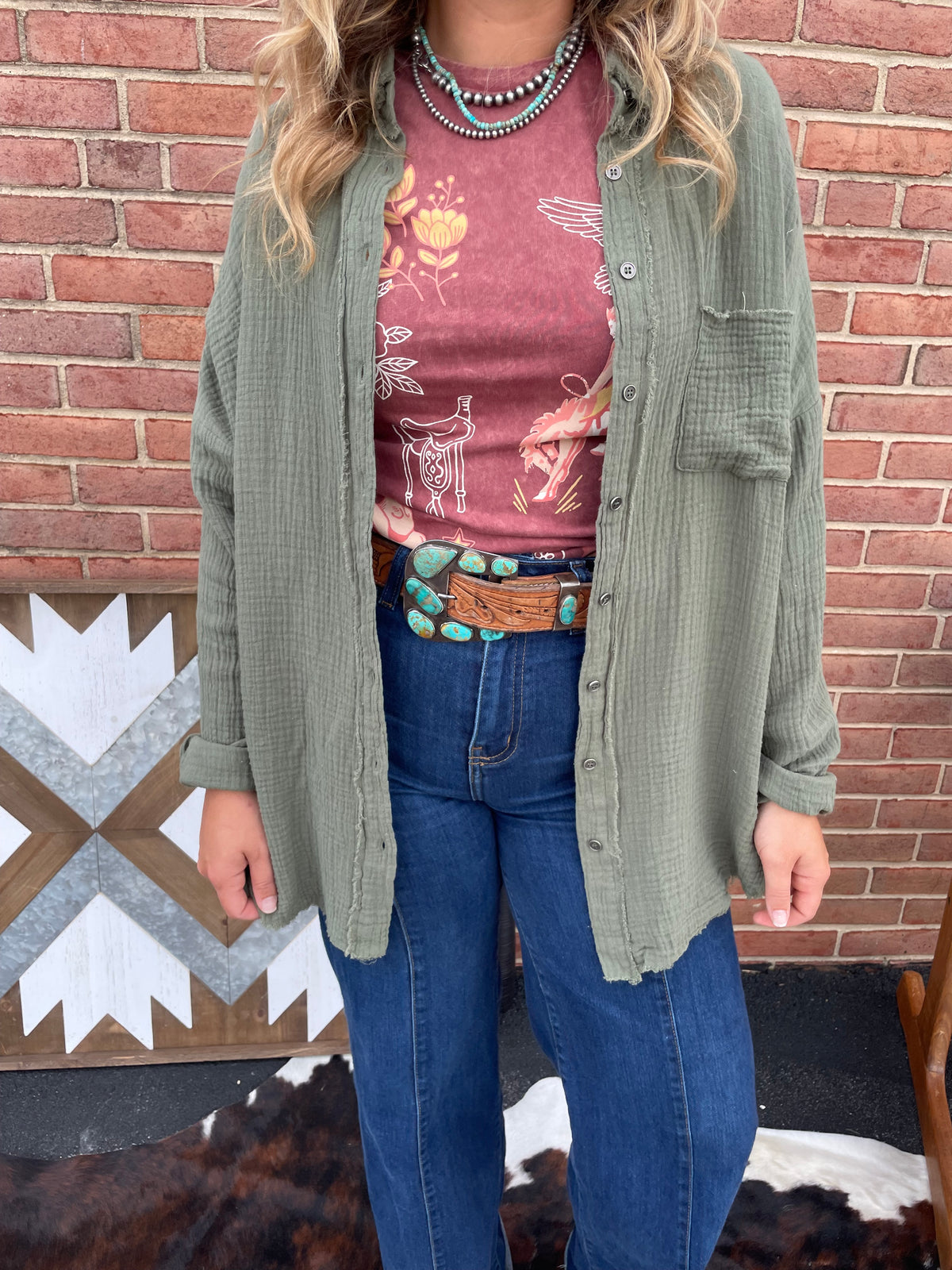 Basic Gauze Top // Olive