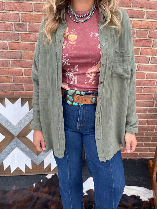 Basic Gauze Top // Olive