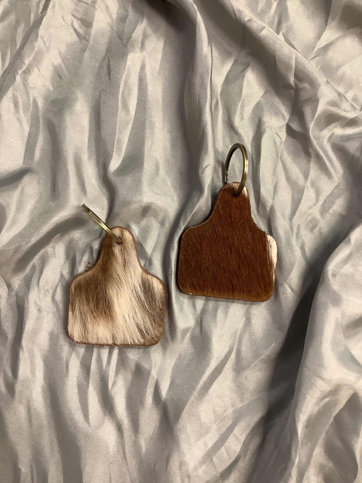Cowhide Ear Tag Keychain // Brown