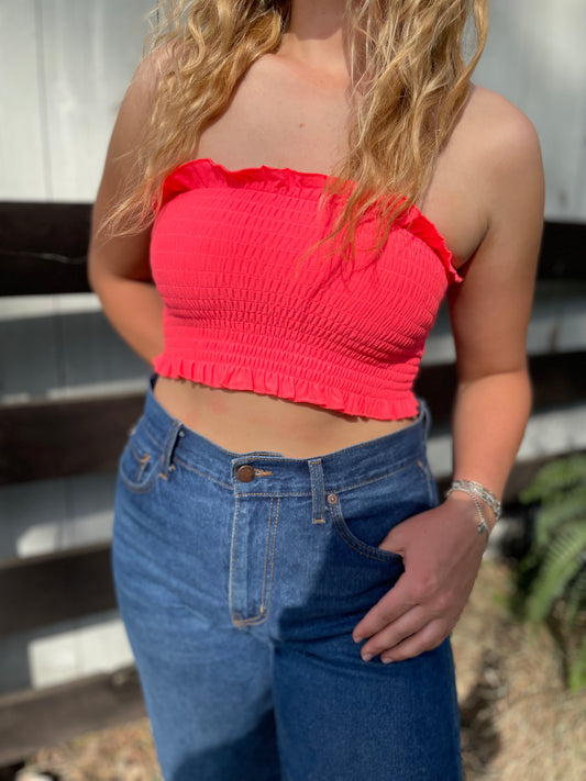 Two-Way Crinkle Tube Top in Neon Pink