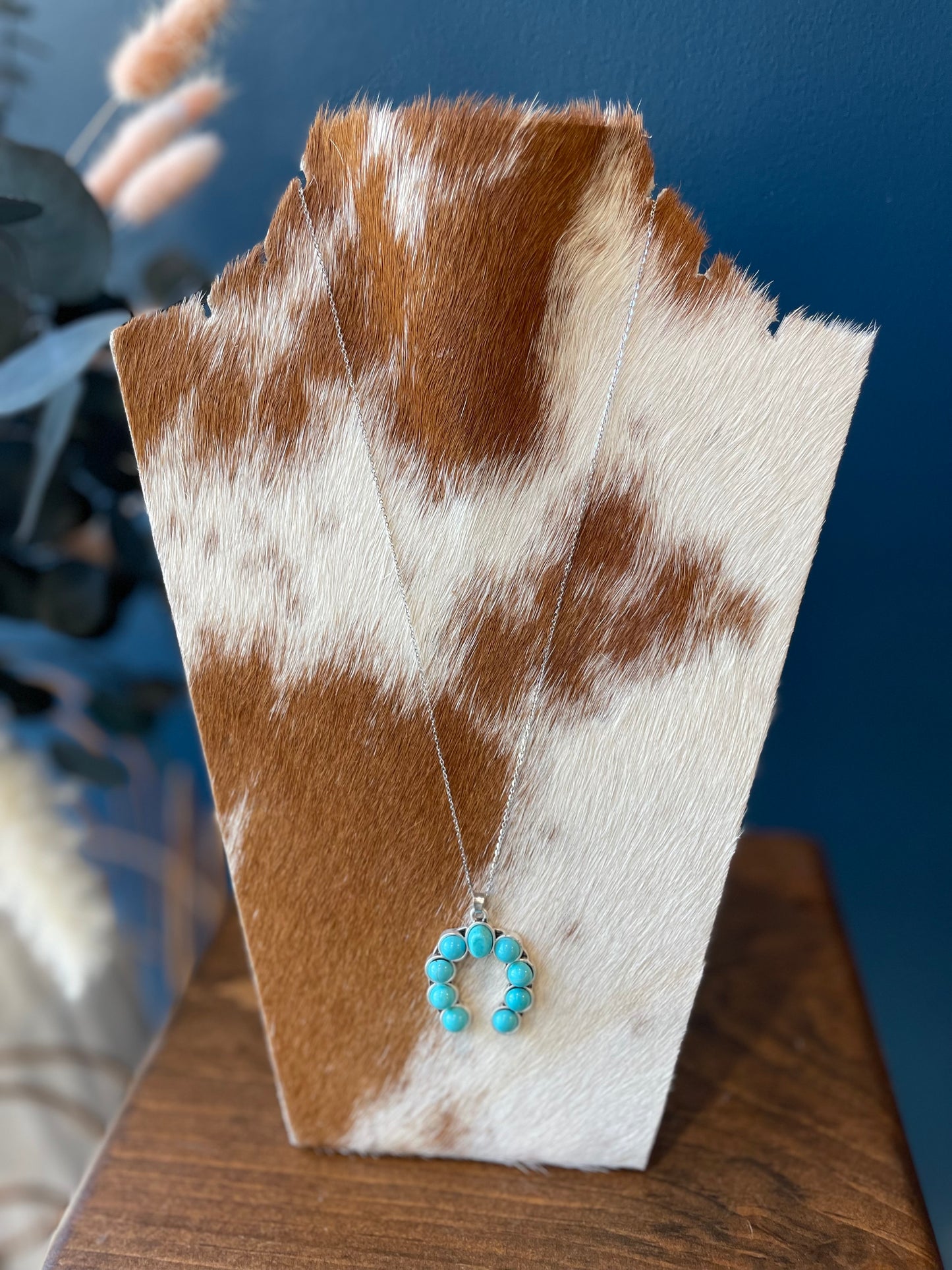 Sterling Silver Plated Turquoise Squash Blossom Necklace