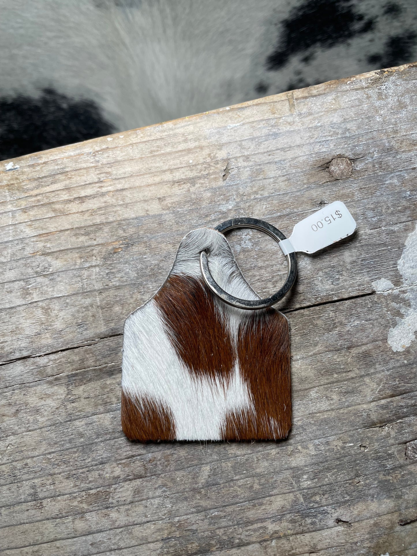 Ear Tag Cowhide Keychain