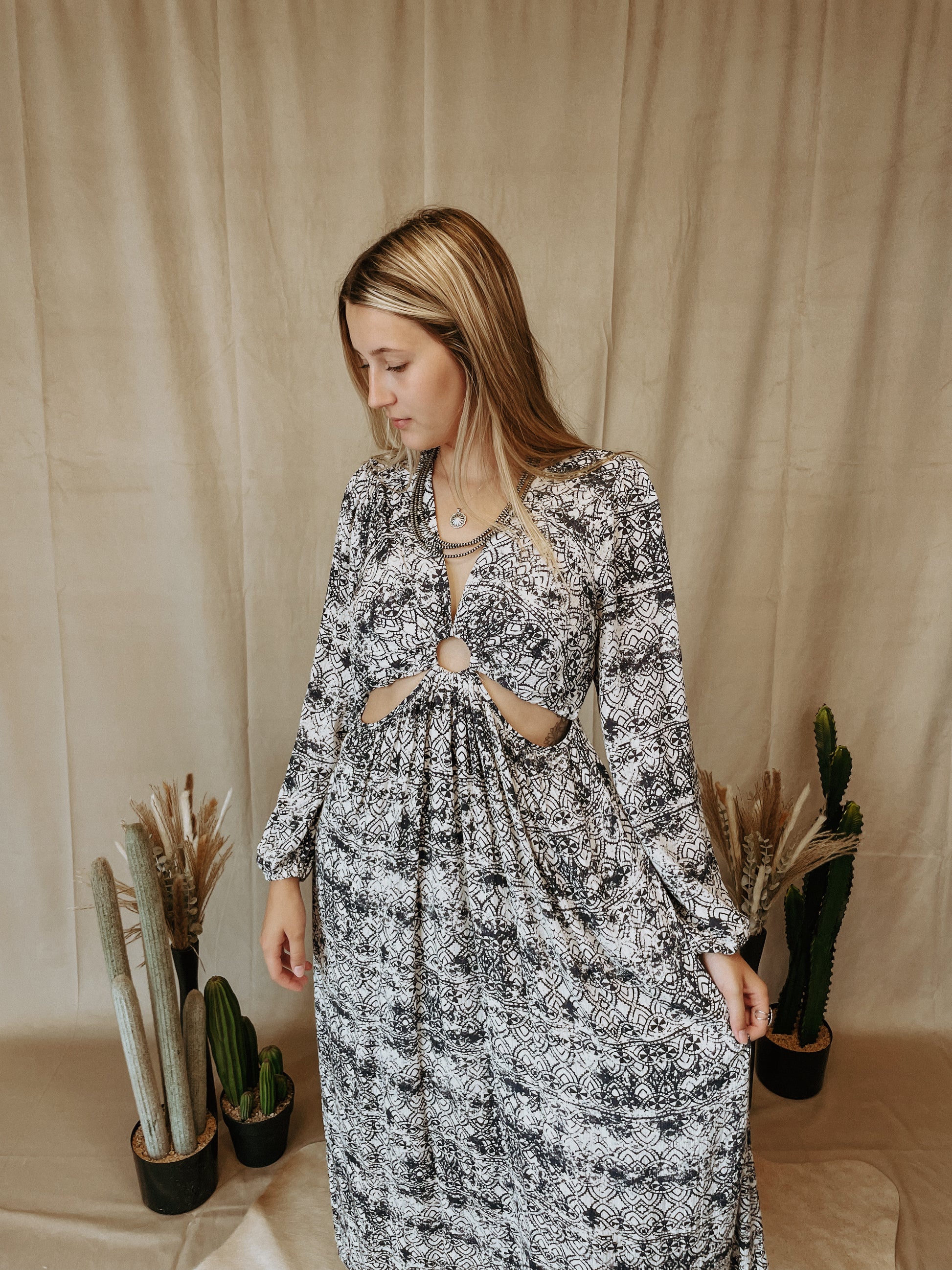 boho cutout dress Cut Out Boho Dress/geometric Printed Maxi Dress/ IKAT Print/halter Dress / Open Back Boho Dress/ Rave/ Festival Clothing / Slit Dress