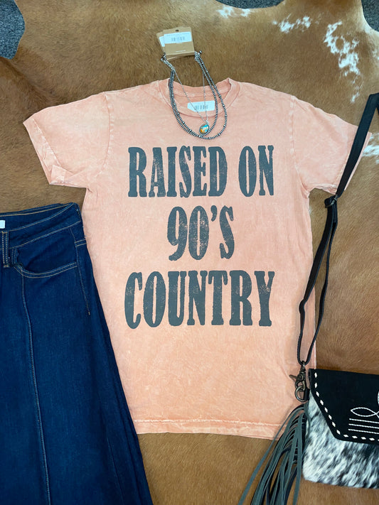 Raised on 90s Country Mineral Wash Graphic Tee // Coral